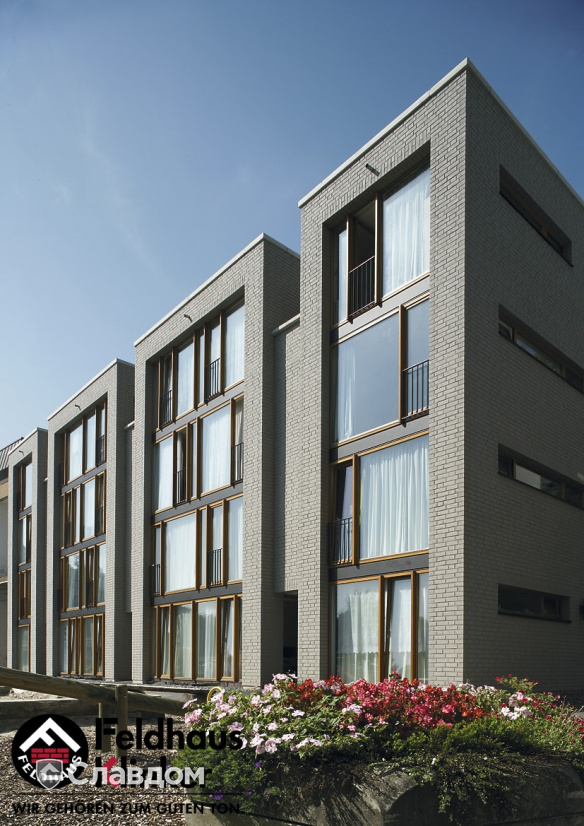 Жилой дом с облицовкой фасадной плиткой Feldhaus Klinker 835 argo mana