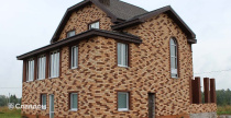 Двухэтажный частный дом с облицовкой кирпичом КС-Керамик 1НФ Шоколад гладкий, Персик гладкий, Лотос гладкий