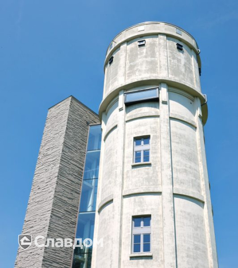 Водонапорная башня в д. Лембек с облицовкой кирпичом Terca Agora Zilvergrijs