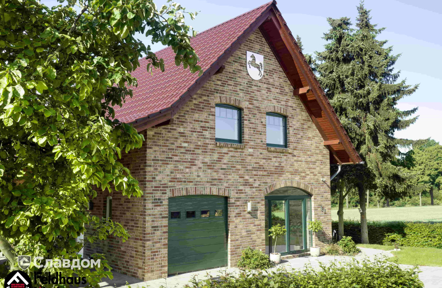 Частный дом с облицовкой кирпичом Feldhaus Klinker 690 sintra ardor blanca