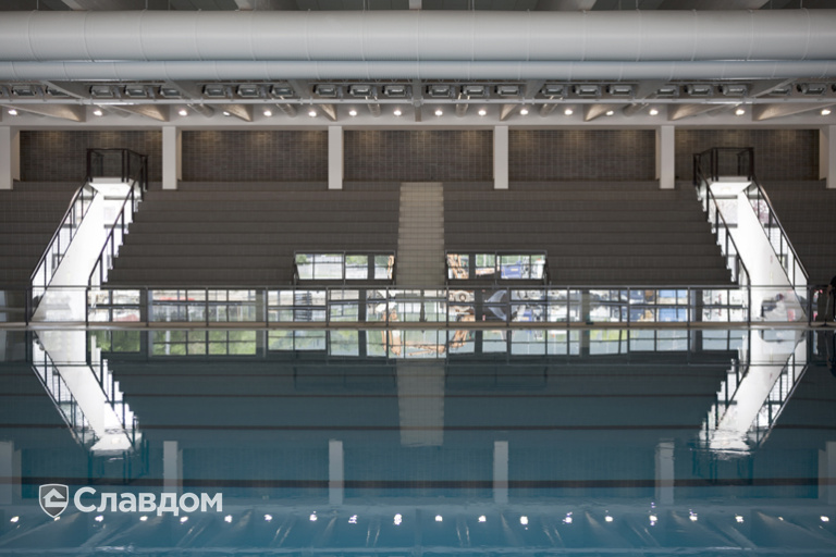 Здание бассейна с облицовкой фасадной плиткой Stroeher Keravette Chromatic 336 metallic black