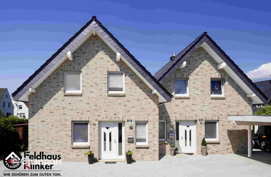 Частный дом с облицовкой кирпичом Feldhaus Klinker 764 vascu argo rotado