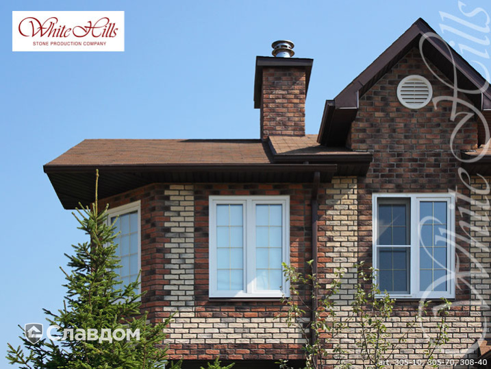 Коттедж с применением облицовочного камня White Hills Бремен Брик 305-00
