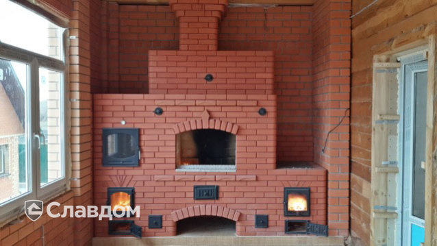 Домашняя гриль-печь с облицовкой полнотелым кирпичом КС-Керамик Красный