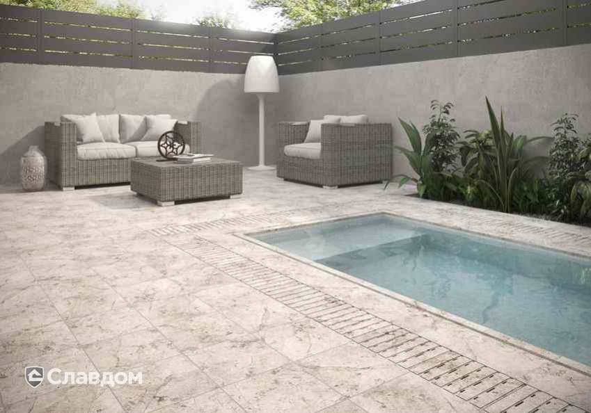 Летняя терраса с применением клинкерной плитки Gres Aragon Rocks Beige