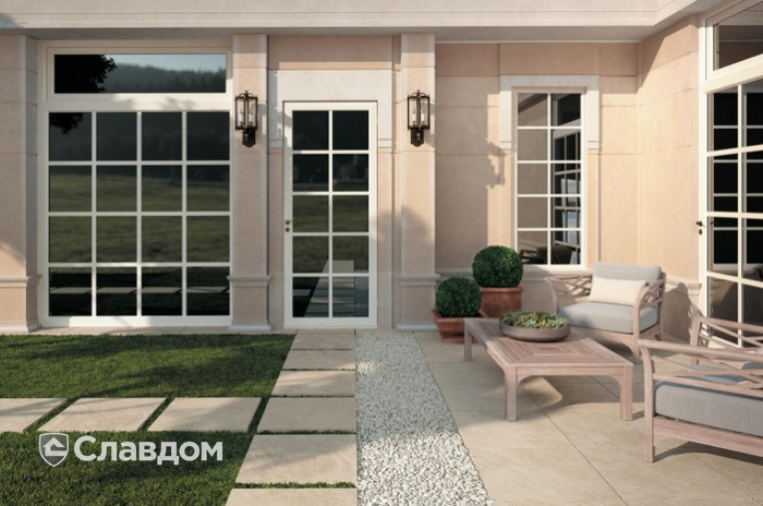 Ландшафтный дизайн частного дома с мощением плиткой Atlas Concorde Cliff цвета Bianco