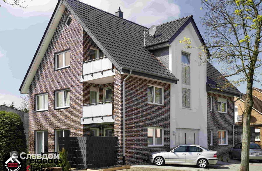 Частный дом с облицовкой кирпичом Feldhaus Klinker 662 sintra lava azur