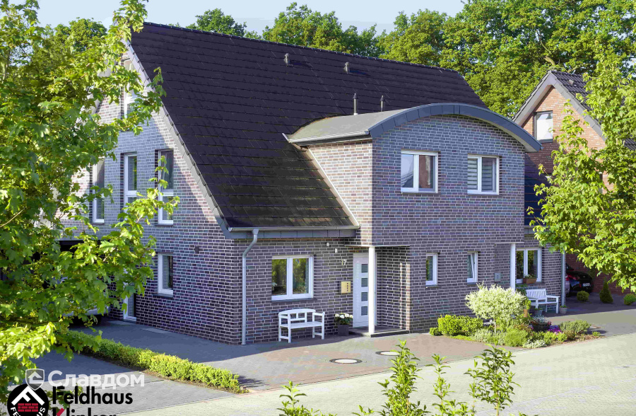 Загородный дом с облицовочным кирпичом Feldhaus Klinker 388 cerasi ferrum liso