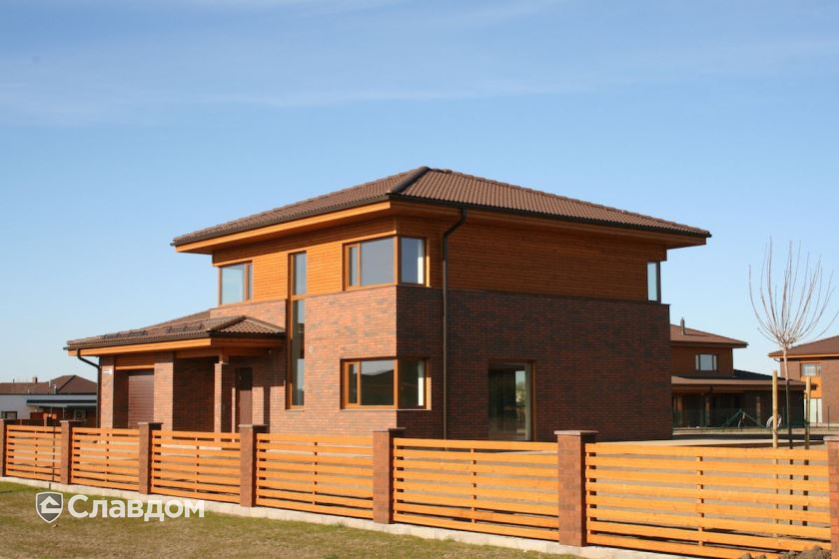 Коттеджный поселок с облицовкой кирпичом Terca Red Flame гладкий