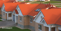 Коттеджный поселок с использованием цементно-песчаной черепицы Braas Франкфуртская красного цвета