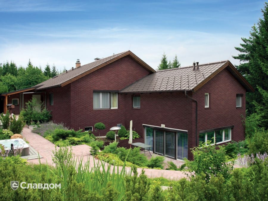 Частный дом с облицовкой фасадной клинкерной плиткой King Klinker Dream House 07 кармазиновый остров