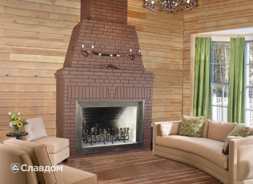 Камин с облицовкой полнотелым кирпичом КС-Керамик Шоколад