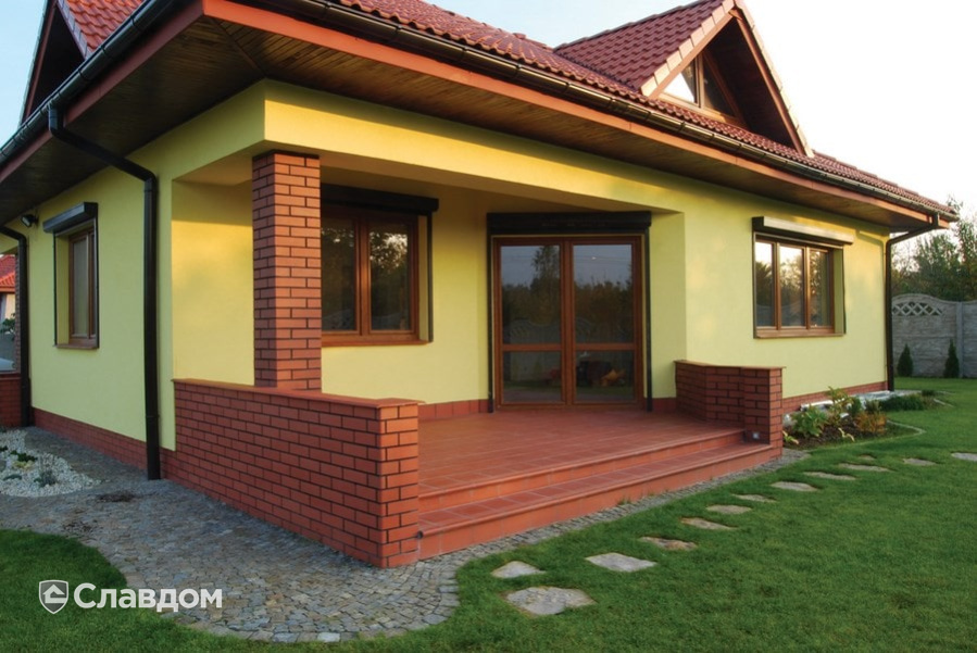 Крыльцо жилого дома с применением клинкерных ступеней и плитки King Klinker Рубиновый красный 01