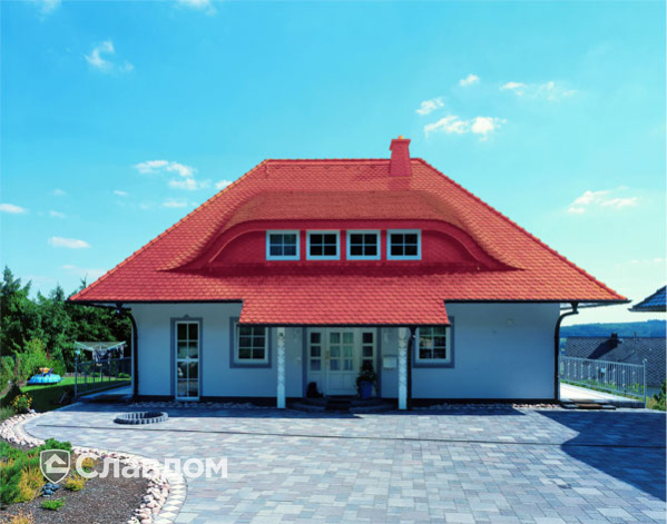 Коттедж с применением черепицы Braas Опал медный ангоб