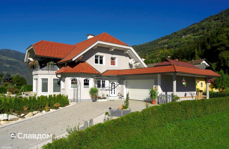 Дом с мансардой с черепицей TONDACH Sulm red engobe