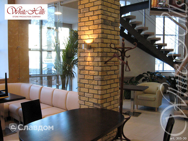 Гостиная с применением облицовочного камня White Hills Бремен Брик 305-30