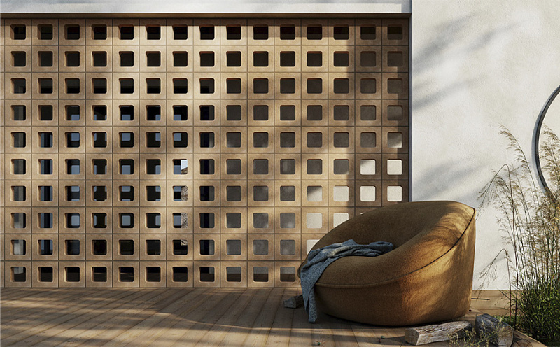 Декоративный бриз-блок Mesterra Cobogo 0401, терракотовый, 250*250*70 мм