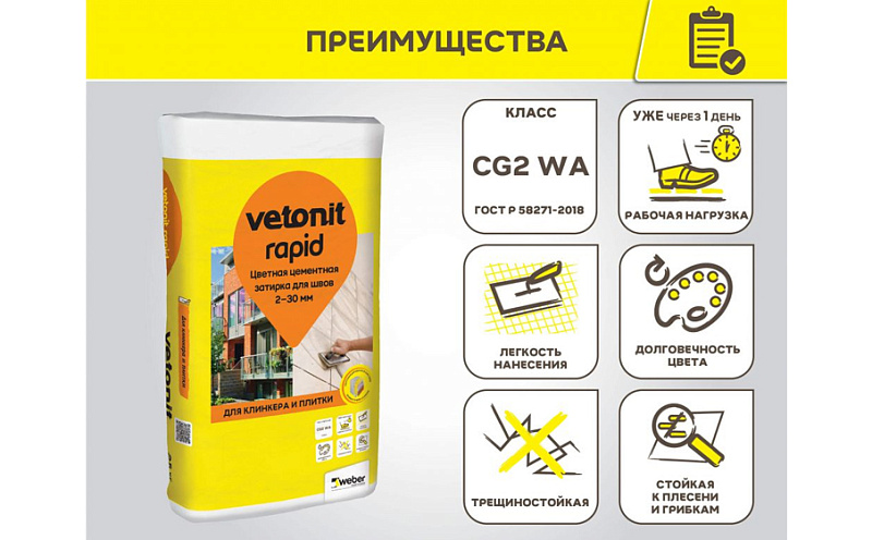 Затирка для швов vetonit rapid, 157 светло-жёлтый, 25 кг