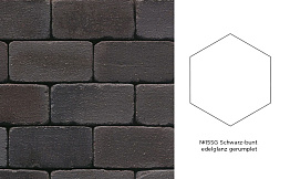 Клинкерная брусчатка Muhr №15SG Schwarz-bunt edelglanz gerumpelt, гексагон 200*20 мм