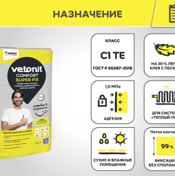 Плиточный клей-гель vetonit comfort super fix, 20 кг