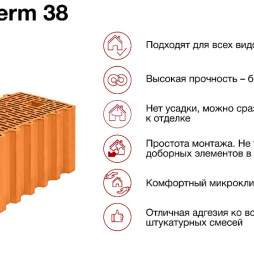 Керамический блок Porotherm 38 М100 10,67 НФ, 250*380*219 мм