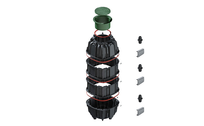 Колодец пластиковый с крышкой люка универсальный AQUASTOK, H2300-2500 мм