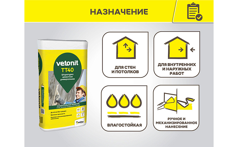 Штукатурка цементная vetonit TT40, 25 кг