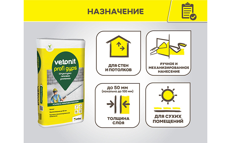Штукатурка гипсовая vetonit profi gyps, 30 кг