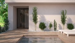 Территория у бассейна с применением клинкерной плитки Gres Aragon Marble Travertino Beige